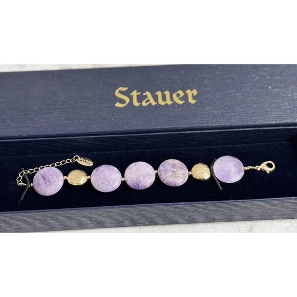 Stauer Jewelry - Stauer Large Amethyst Stone Link Bracelet Gold Tone